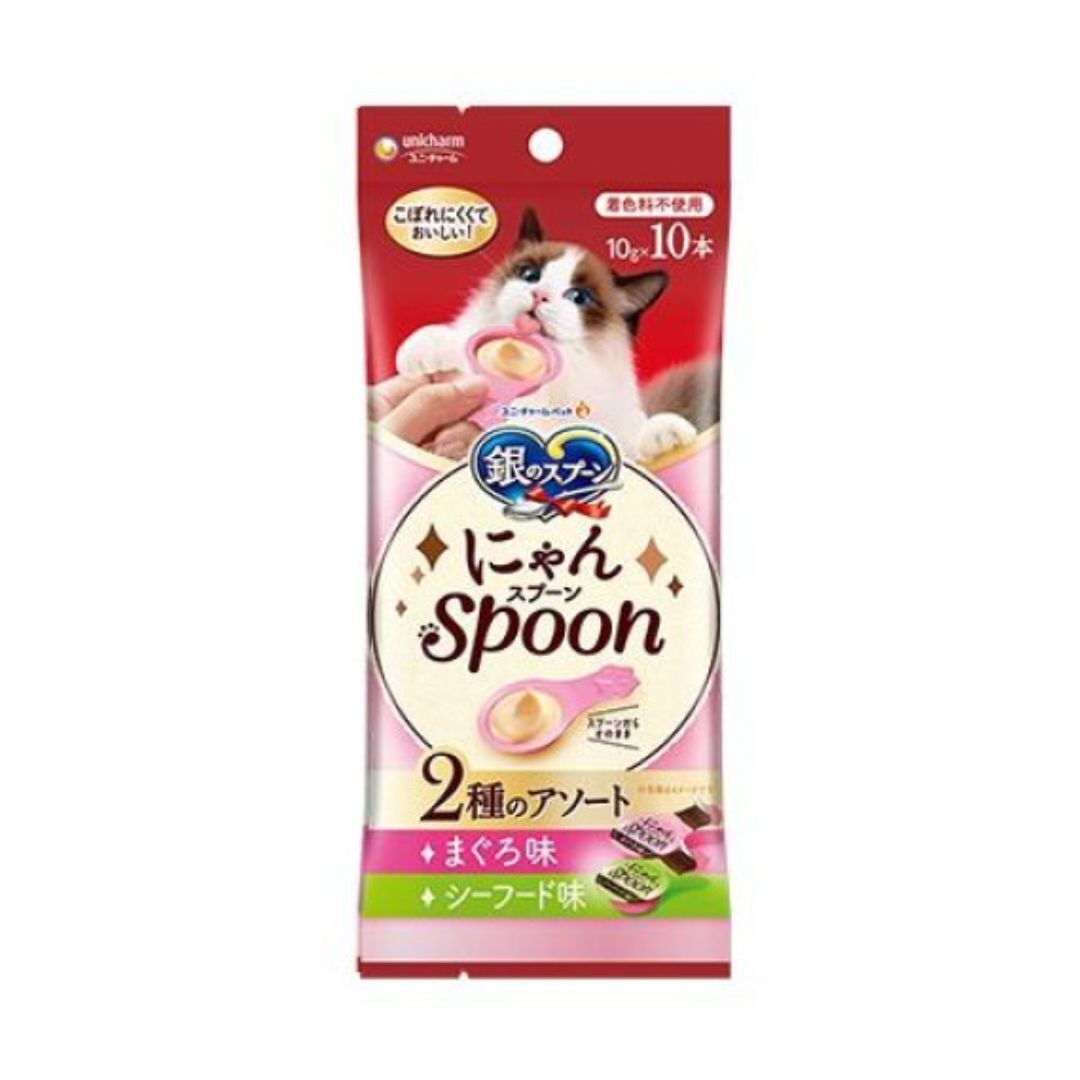 Unicharm - 銀湯匙 Spoon 2味肉醬匙 (吞拿魚&海鮮慕絲) 10g x 10包｜XB-MD 712 [貓用]