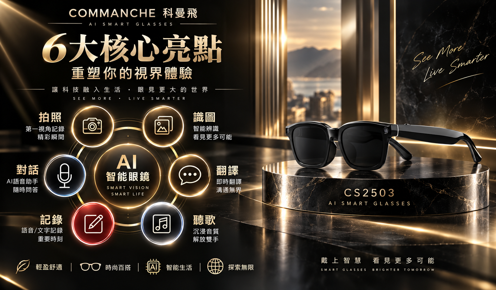 COMMANCHE 科曼飛【正品】AI 智能攝影眼鏡 CS2503｜把 AI 智慧真正戴在眼前