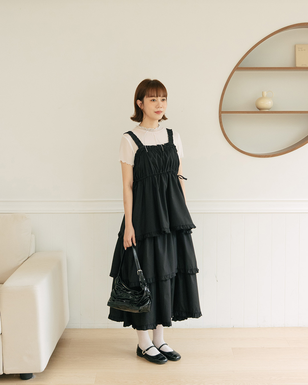 Multi-layered lotus leaf-patterned cake dress, available in two colors.【01087363】in stock+pre-order