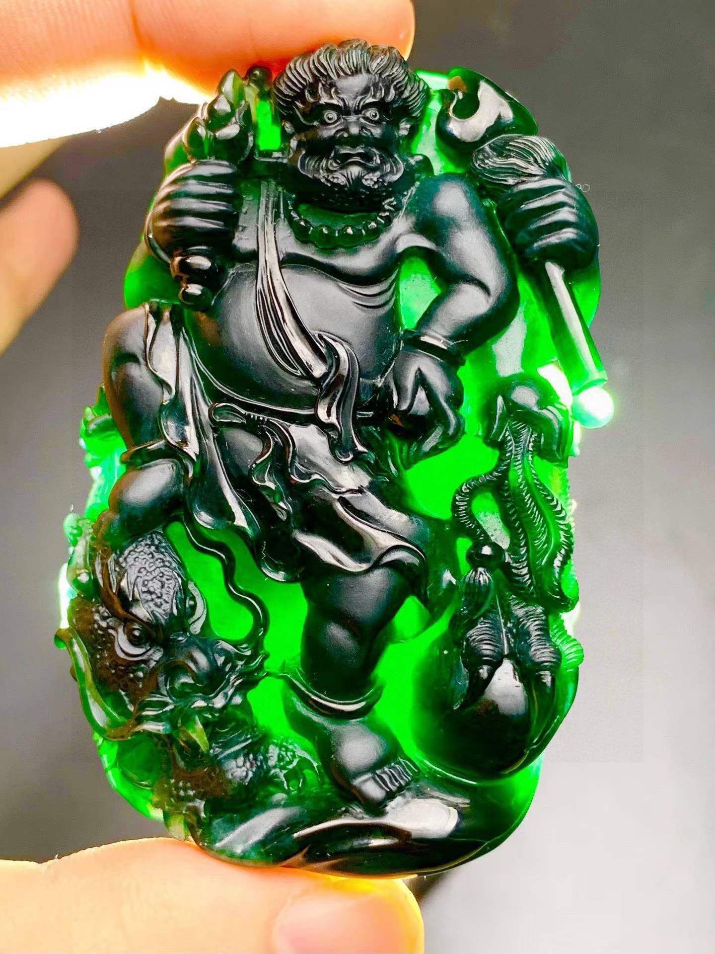 翡翠墨翠神龍鐘馗,天然翡翠A玉, 緬甸玉, Jade, Jadeite