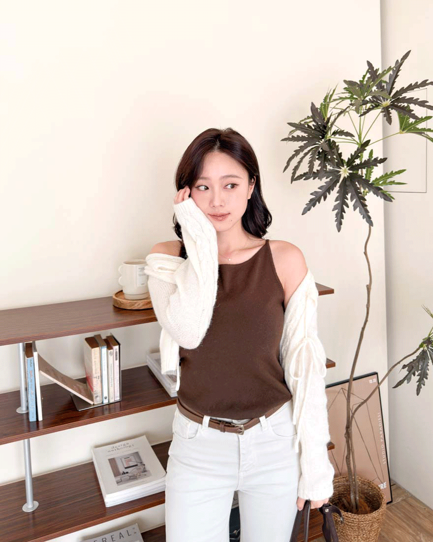 LINA LINA微醺調劑細肩帶親膚羊毛背心-巧克力咖