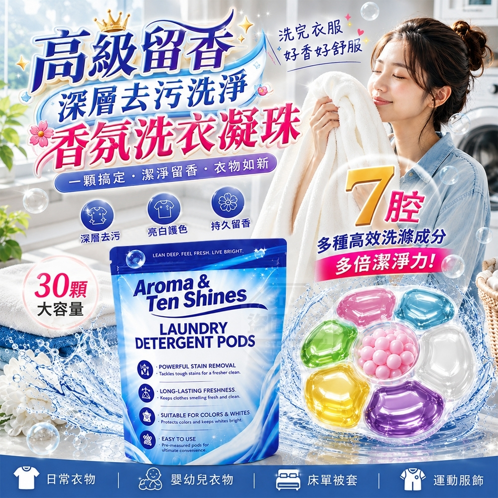 WSBB12781  高級留香深層去污洗淨香氛洗衣凝珠(30顆裝)（1套3袋）-C（11月下旬）