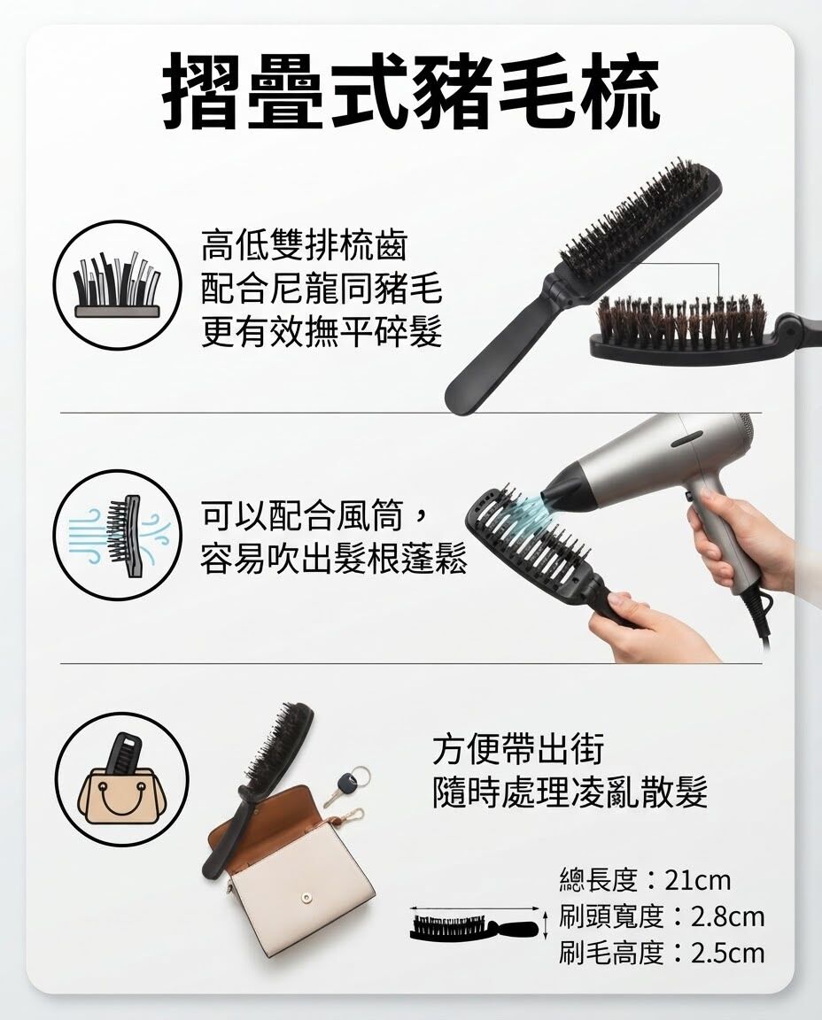 摺疊式鬃毛梳
