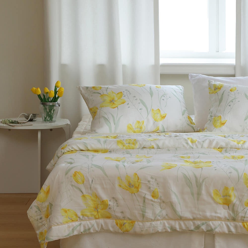 Yellow Garden Modal Corn Fiber All-Season Quilted Comforter & Bed Pad Set