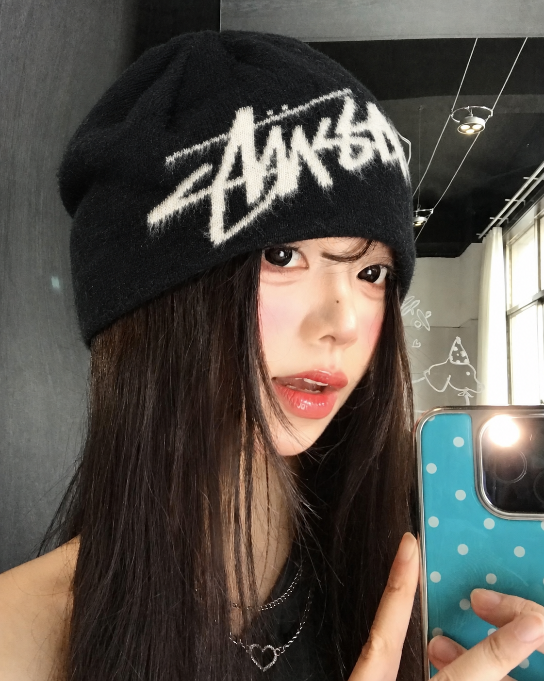 STUSSY BRUSHED OUT STOCK 刷毛針織 提花LOGO 毛帽 黑／棕 2色