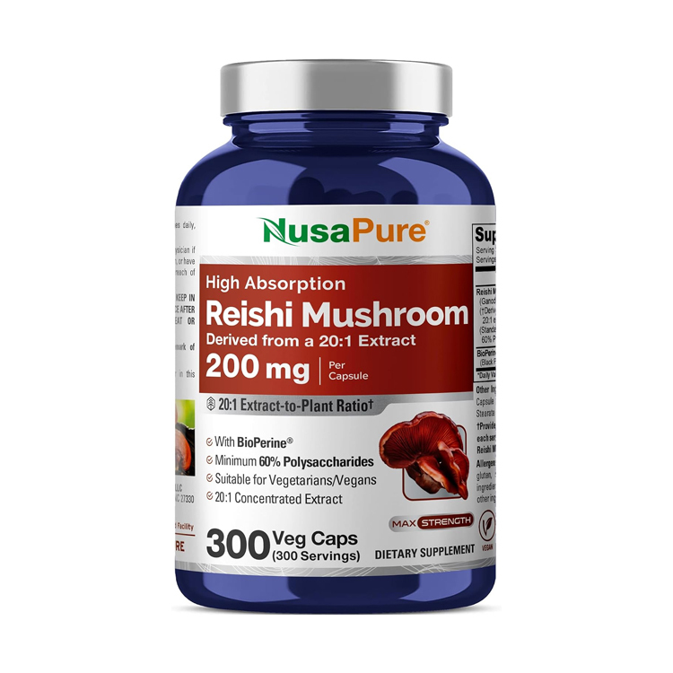 美國Nusapure Reishi Mushroom靈芝精華200毫克+黑胡椒, 300粒膠囊