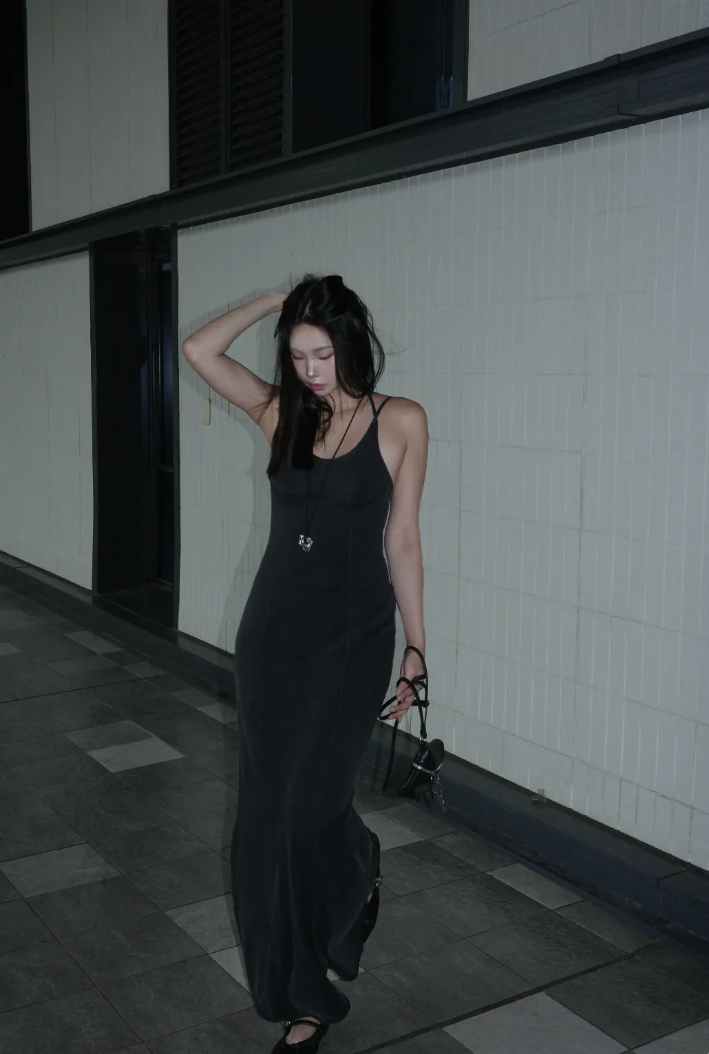 【車庫服飾】SILVER NINE Thin-Strap Washed Fishtail Dress