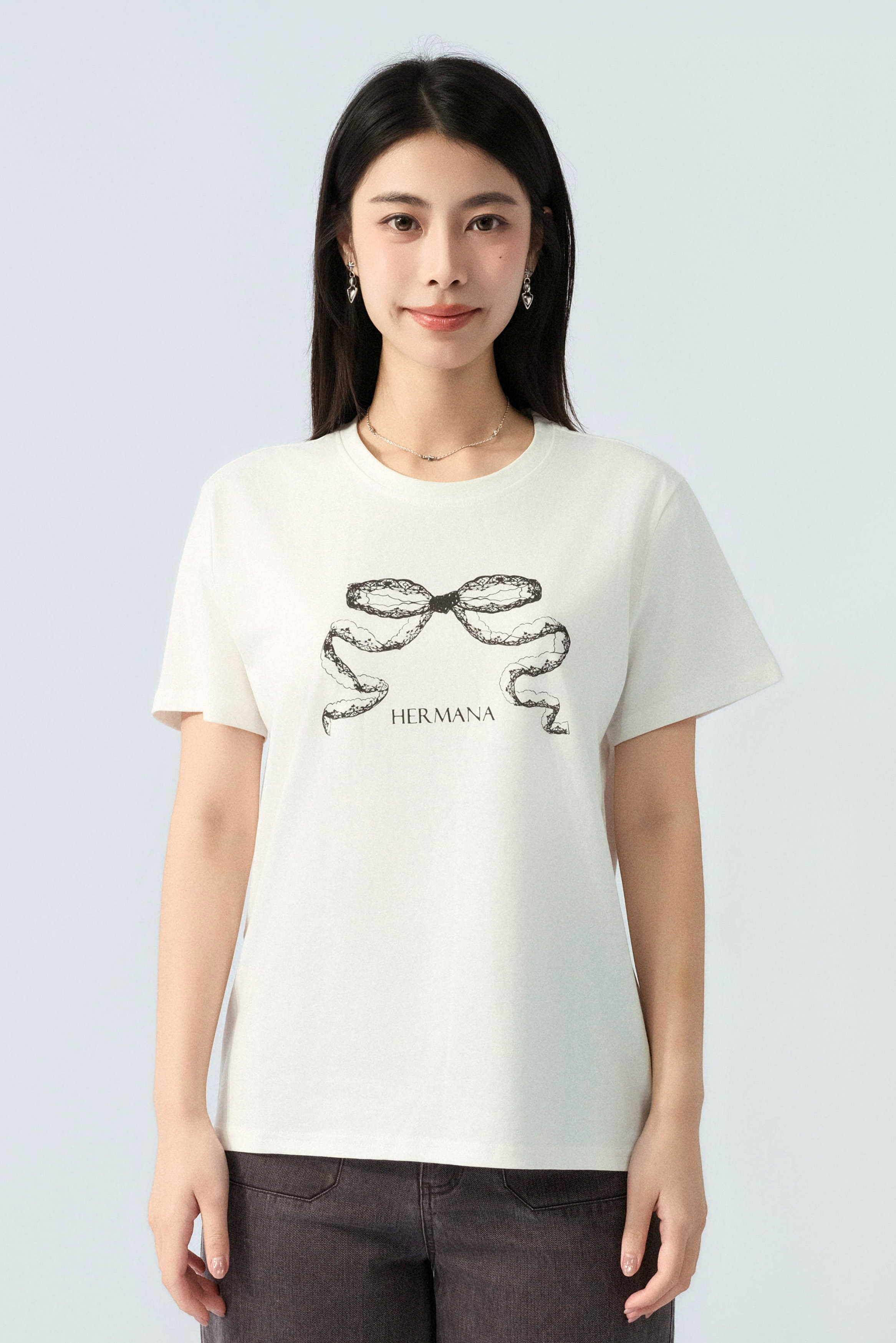 花邊蝴蝶結印花tee  (預購產品）