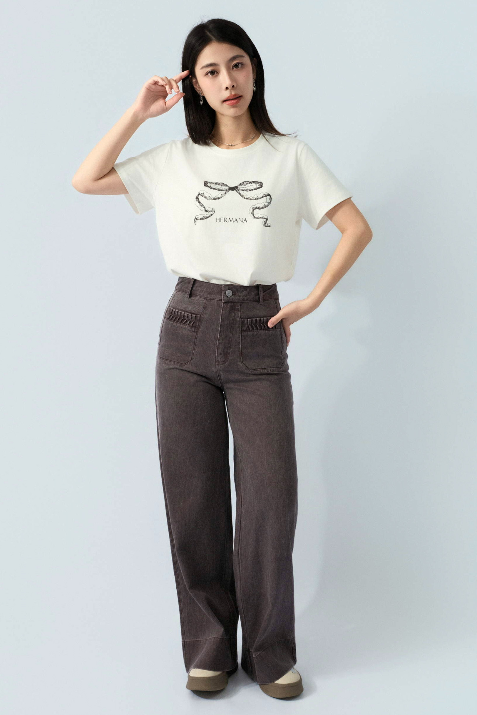 花邊蝴蝶結印花tee  (預購產品）