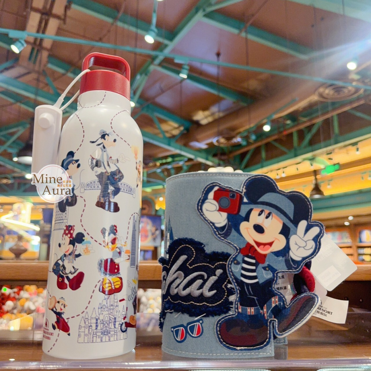 米奇 Mickey 與好友們 單寧漫遊系列 米奇 Mickey 不鏽鋼 保溫杯 保溫瓶 附杯套 -上海迪士尼樂園