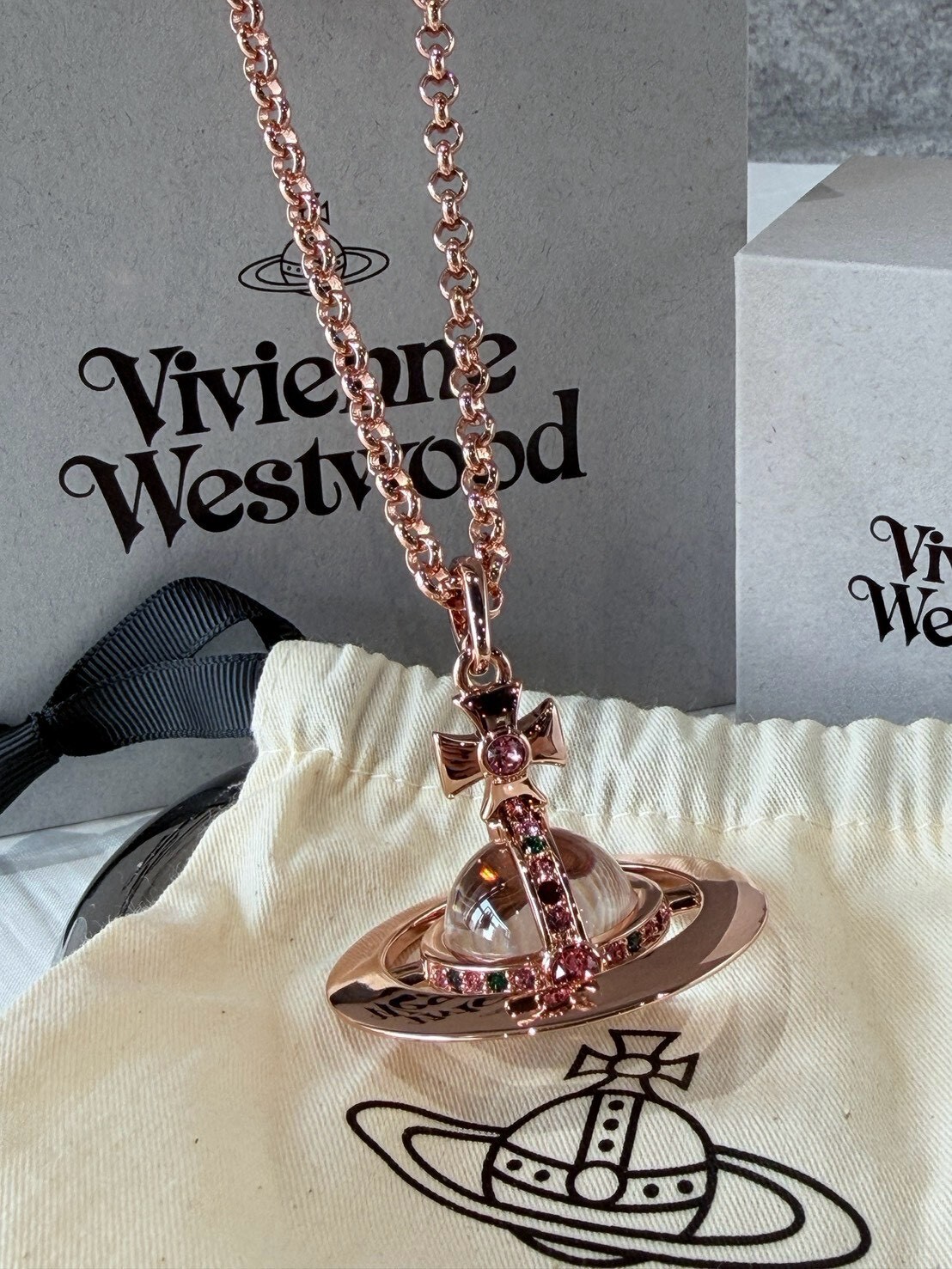 現折一萬 Vivienne Westwood 大顆玫瑰金 經典大土星透明星球項鍊 NANA款 西太后