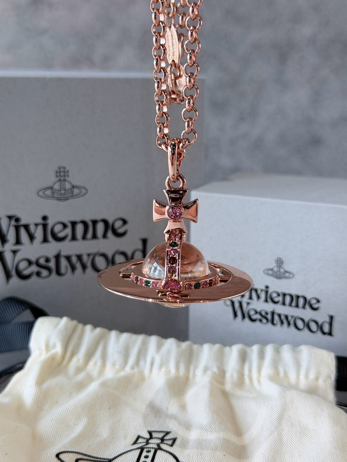 現折一萬 Vivienne Westwood 大顆玫瑰金 經典大土星透明星球項鍊 NANA款 西太后