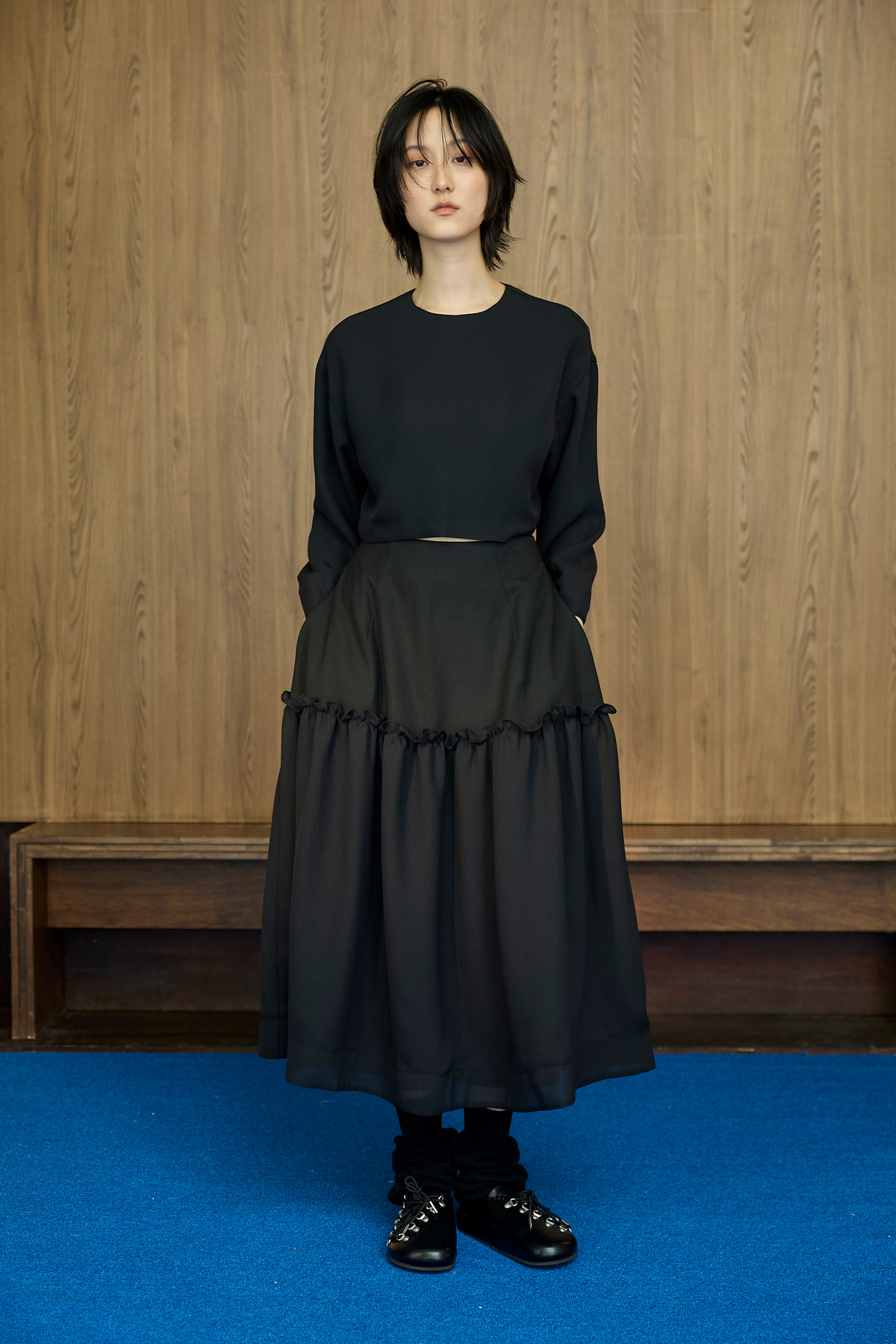 Ruffle Spliced A-Line Skirt