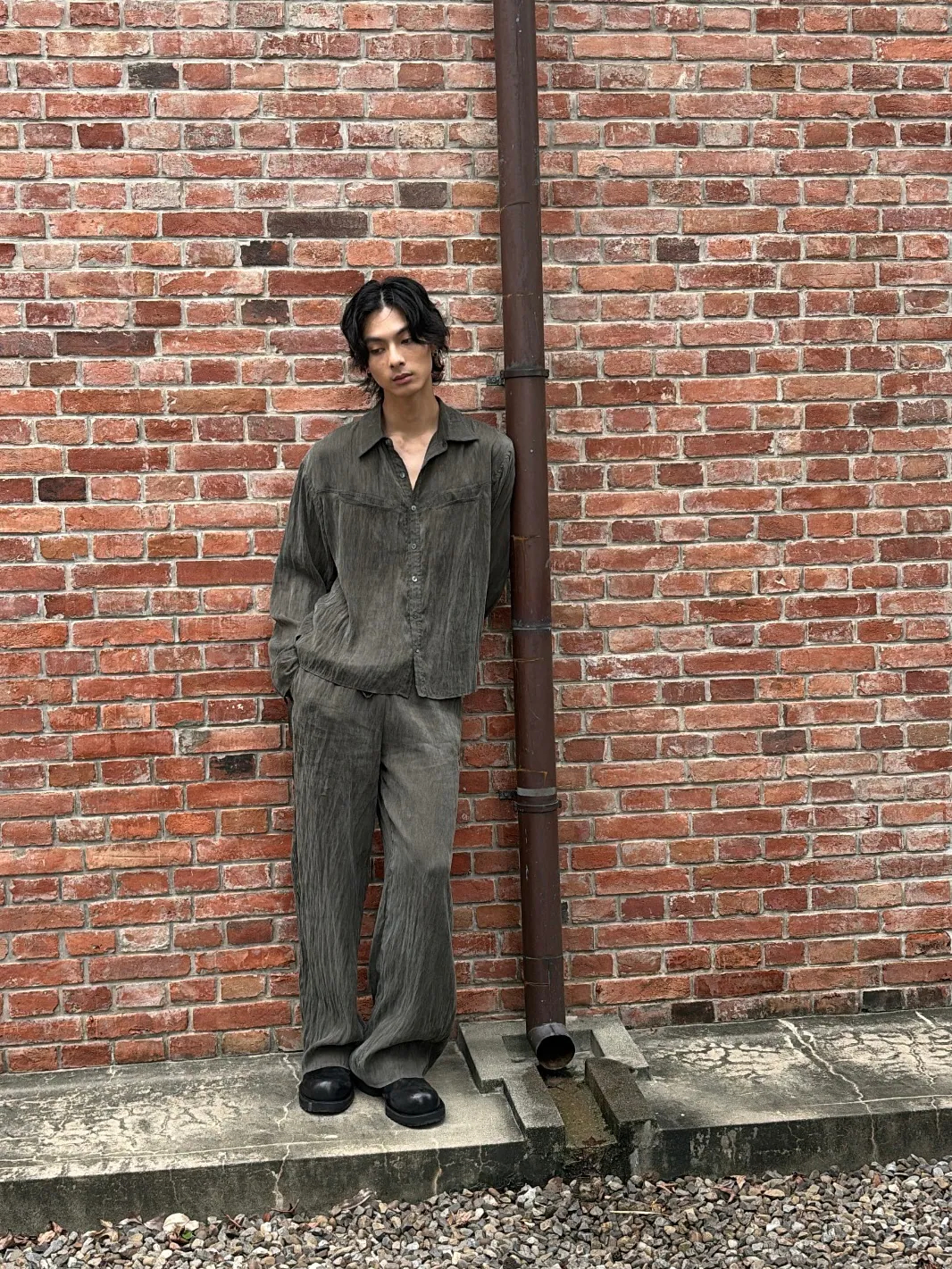 【車庫服飾】SILVER NINE Frayed Relaxed Double-Pocket Shirt
