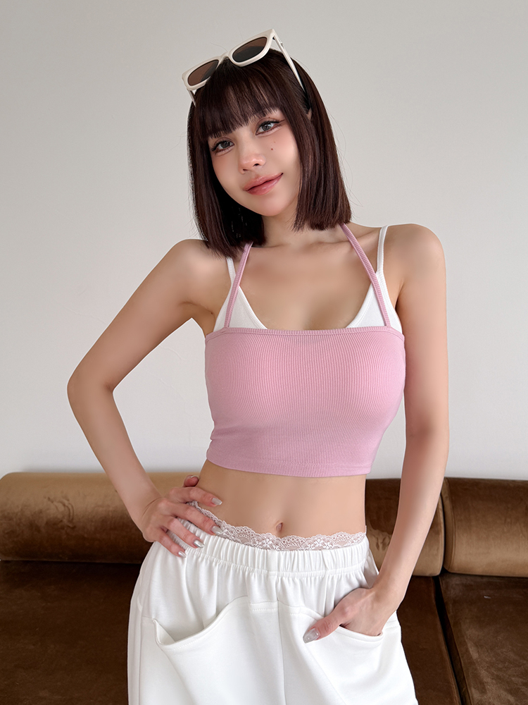 BB疊穿必收！假兩件撞色bratop (4色，有胸墊）