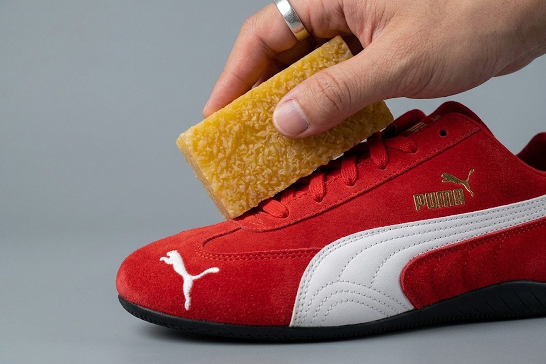 使用麂皮清潔三件組清潔 Puma Speedcat 賽車鞋大面積麂皮鞋面