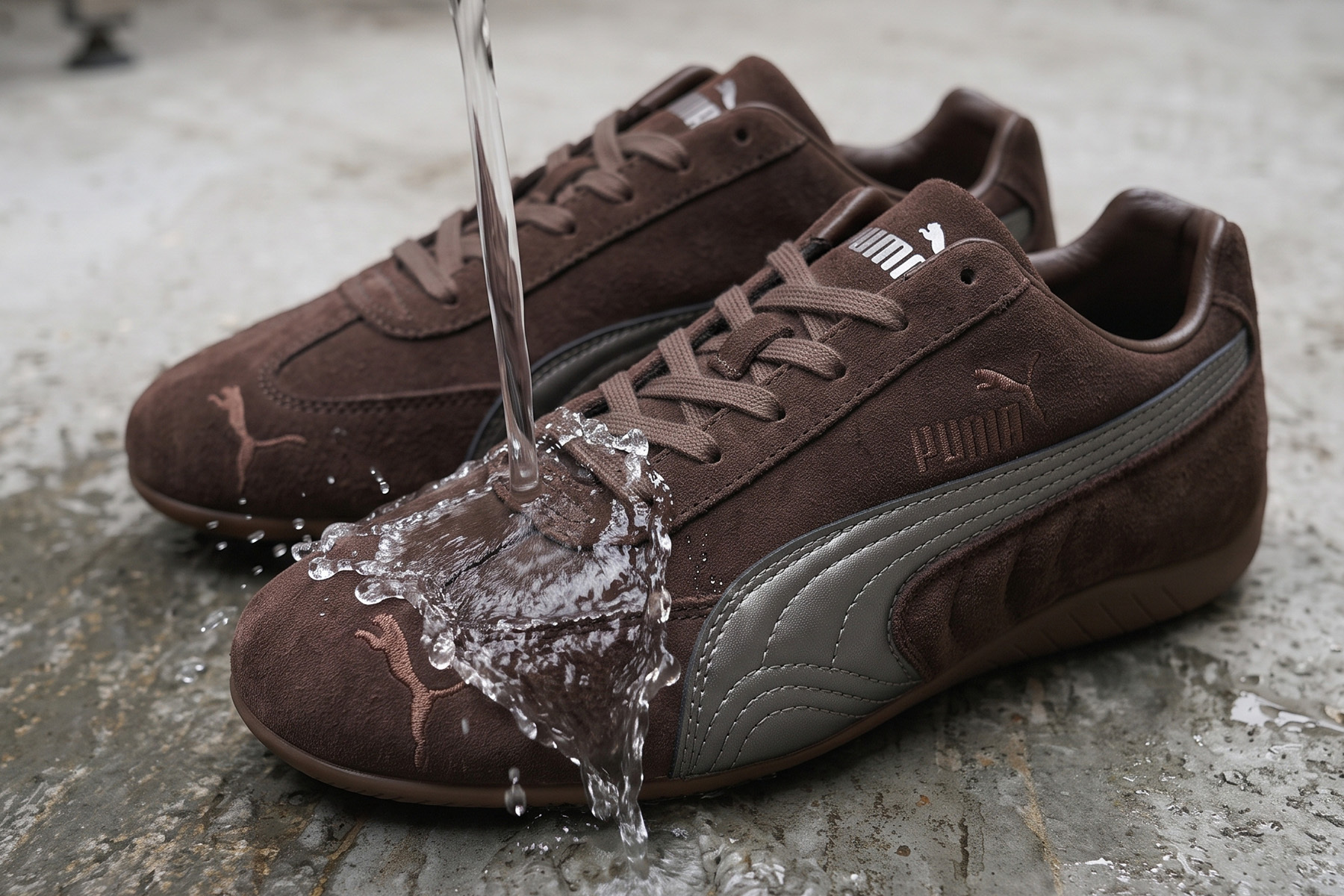 Puma Speedcat 噴上透氣防水噴霧後的麂皮防潑水與預防褪色實測效果