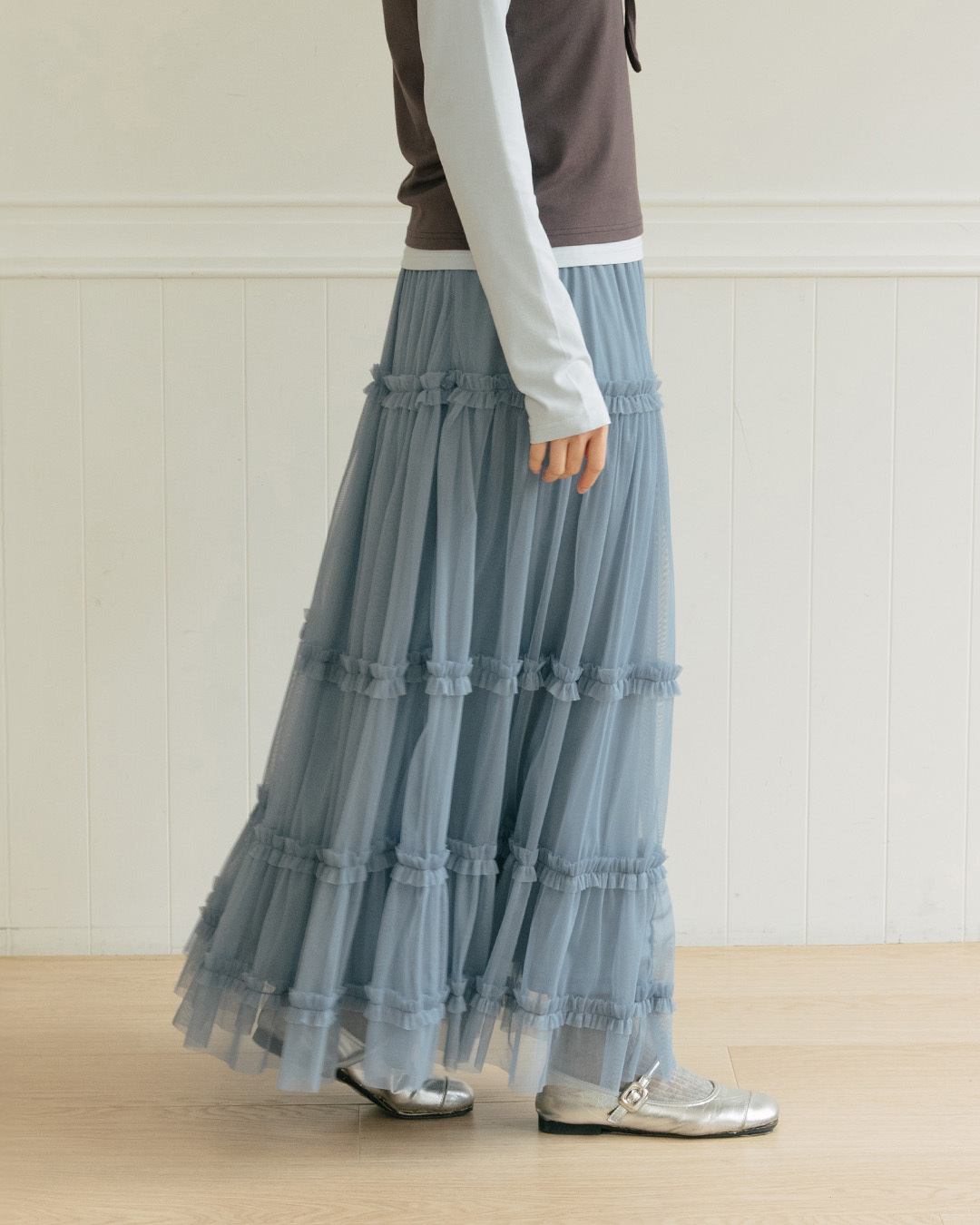 Multi-layered ruffled tulle cake dress - blue【03021785】in stock+pre-order