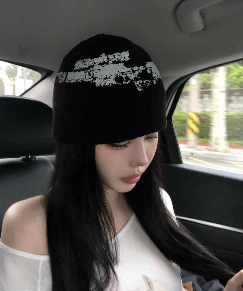 韓國限定🇰🇷 MUCENT VERIO TRIGGER VINTAGE ROGO BEANIE 復古刷舊 毛帽 冷帽 針織帽 黑色 黑白 / 預購