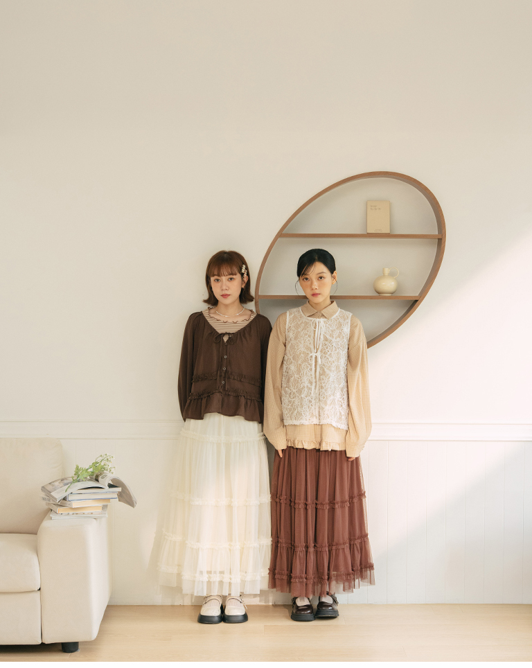Multi-layered ruffled tulle cake dress - coffee【03021786】in stock+pre-order