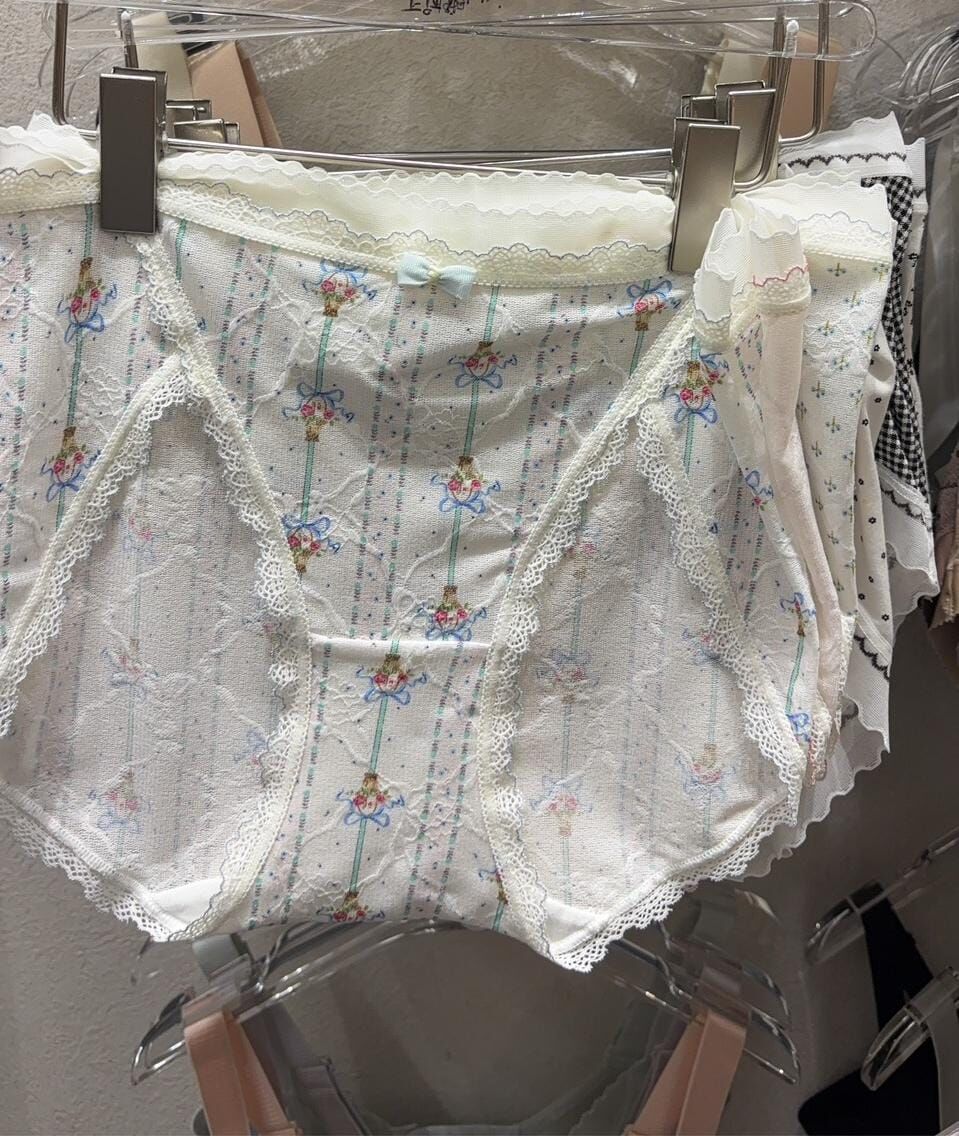 FL7107 法式復古碎花暗紋中腰內褲 (6條1套)