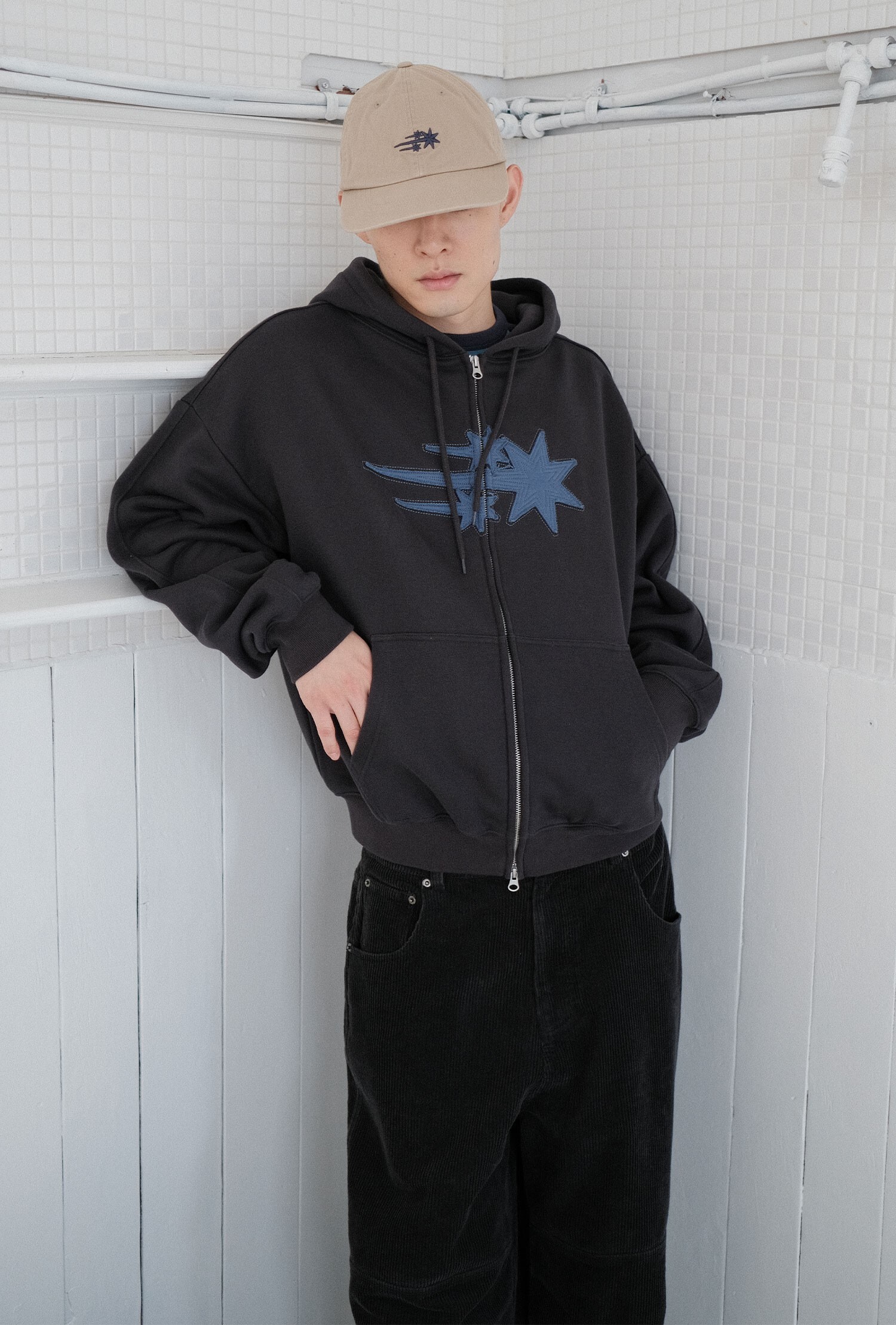 Niceghostclub 3STAR APPLIQUE HOODIE ZIP UP 三星 貼布 連帽 棉外套 外套