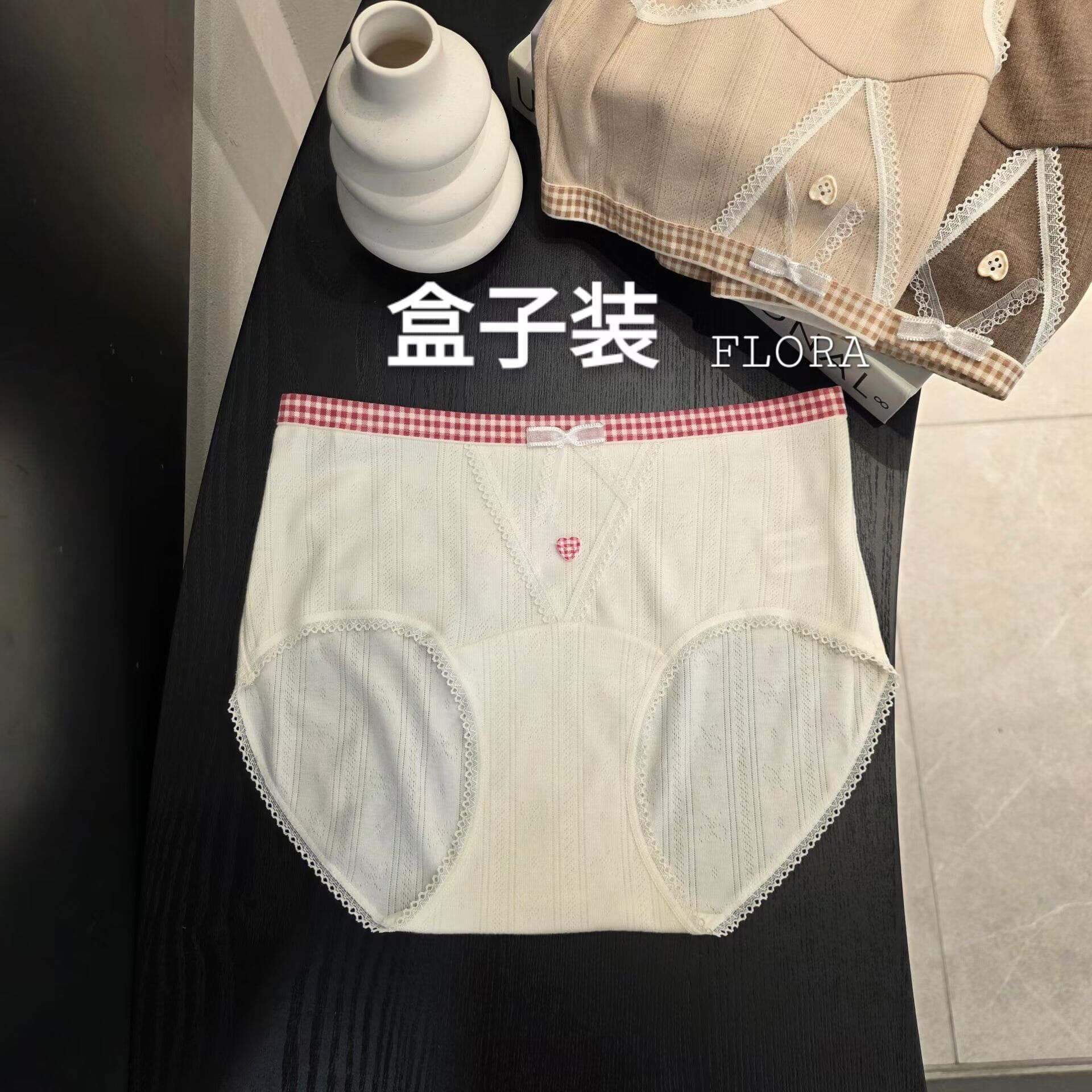 FL7111 格紋腰頭小鈕扣內褲 (3條1套)