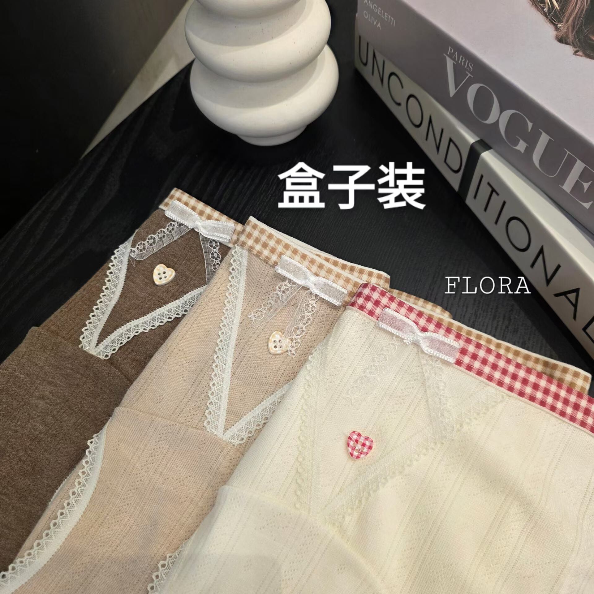 FL7111 格紋腰頭小鈕扣內褲 (3條1套)