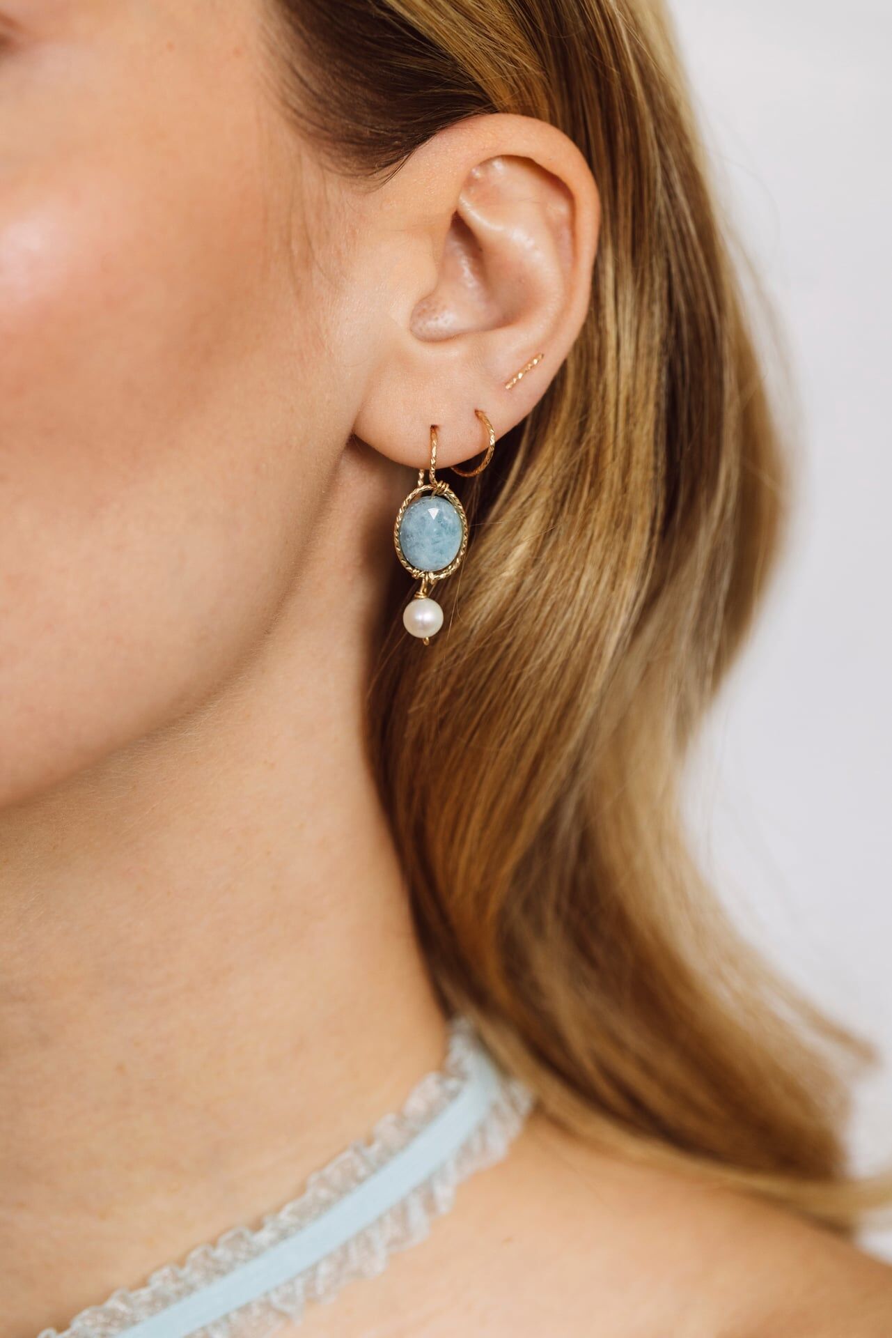 1YA0915-407 [YAY PARIS] Victoire 耳環 - 海藍寶石  #303ovvic124 (EU)