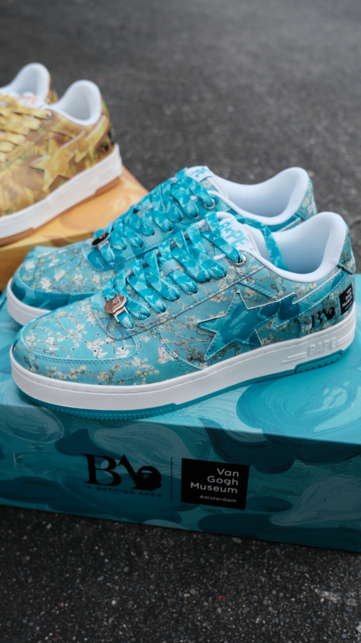 BAPE STA 梵谷聯名 盛開的杏花油畫迷彩 板鞋 0ZXSHM923911Q