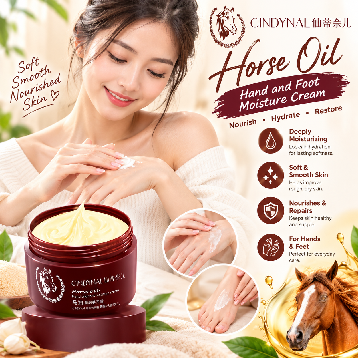 CINDYNAL Horse Oil Hand & Foot Moisture Cream 110g