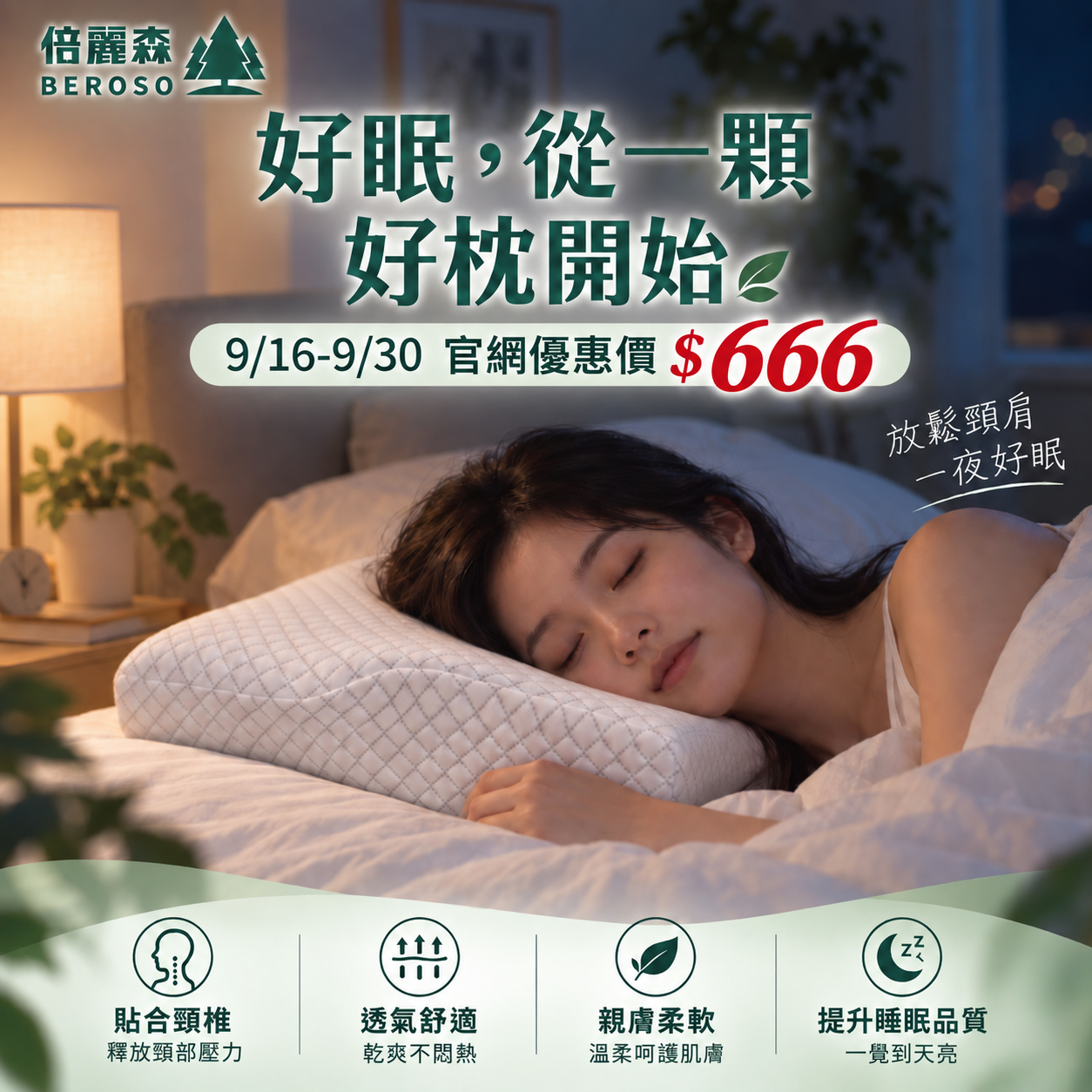 預購｜【Beroso 倍麗森】格菱紋3D空氣棉防鼾護頸蝶型記憶枕B00026