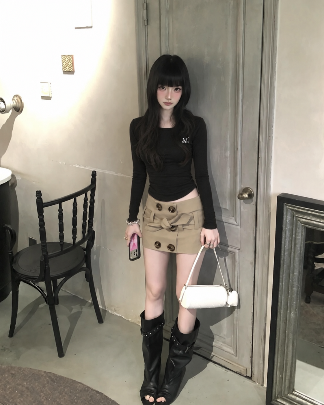 MUCENT ASTI 修身U領 弧形下襬 長袖T-shirt 3色