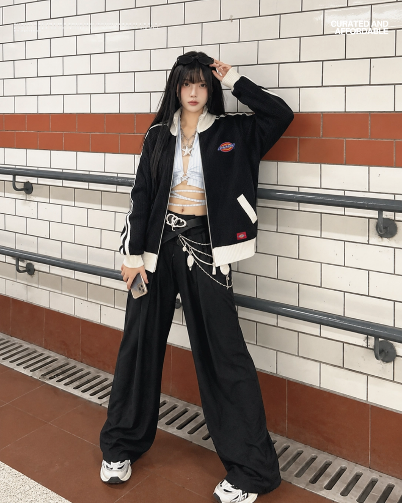 Dickies 撞色針織棒球外套(立領雙拉鍊)