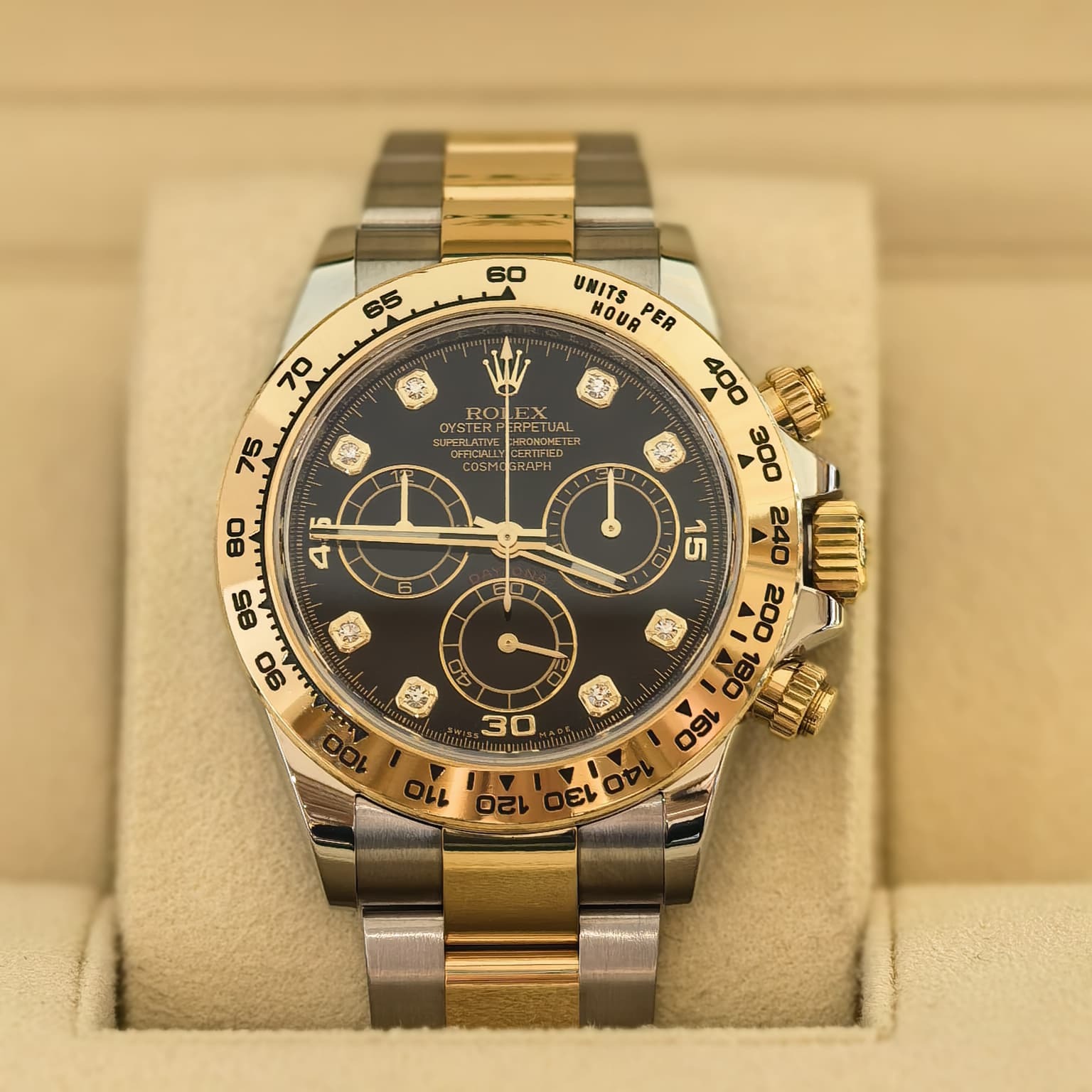 收藏陳列品!!! ROLEX DAYTONA, 116503, 18K金, GOLD/ STEEL ,黑面 鑽石字, #勞力士手錶 #香榭站正品