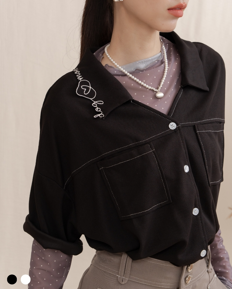 街頭感字母刺繡抽繩上衣