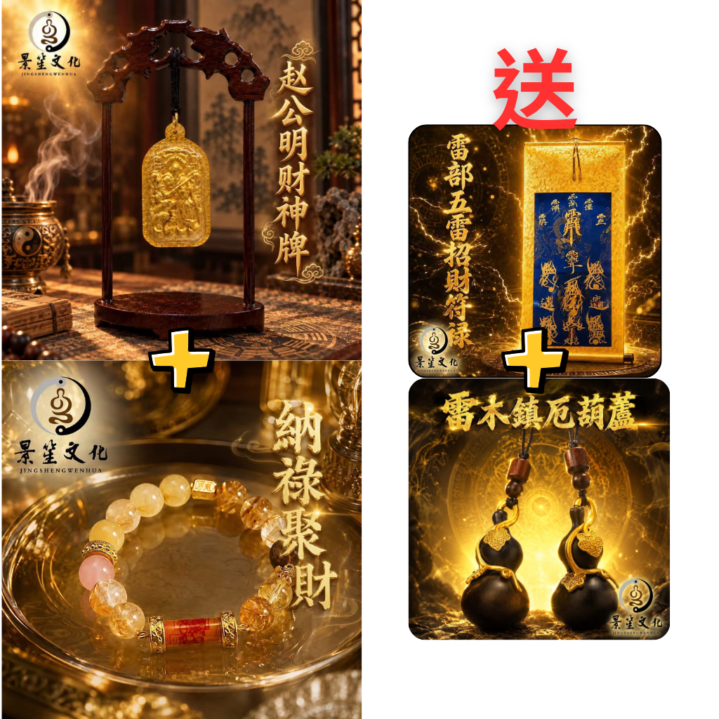 OTH-JJG0915-013 結緣限量版趙公明財神牌A1+紫微化煞消業牌A3+手串A4[贈五雷招財符箓掛畫+光天師雷木葫蘆一個] (A13)