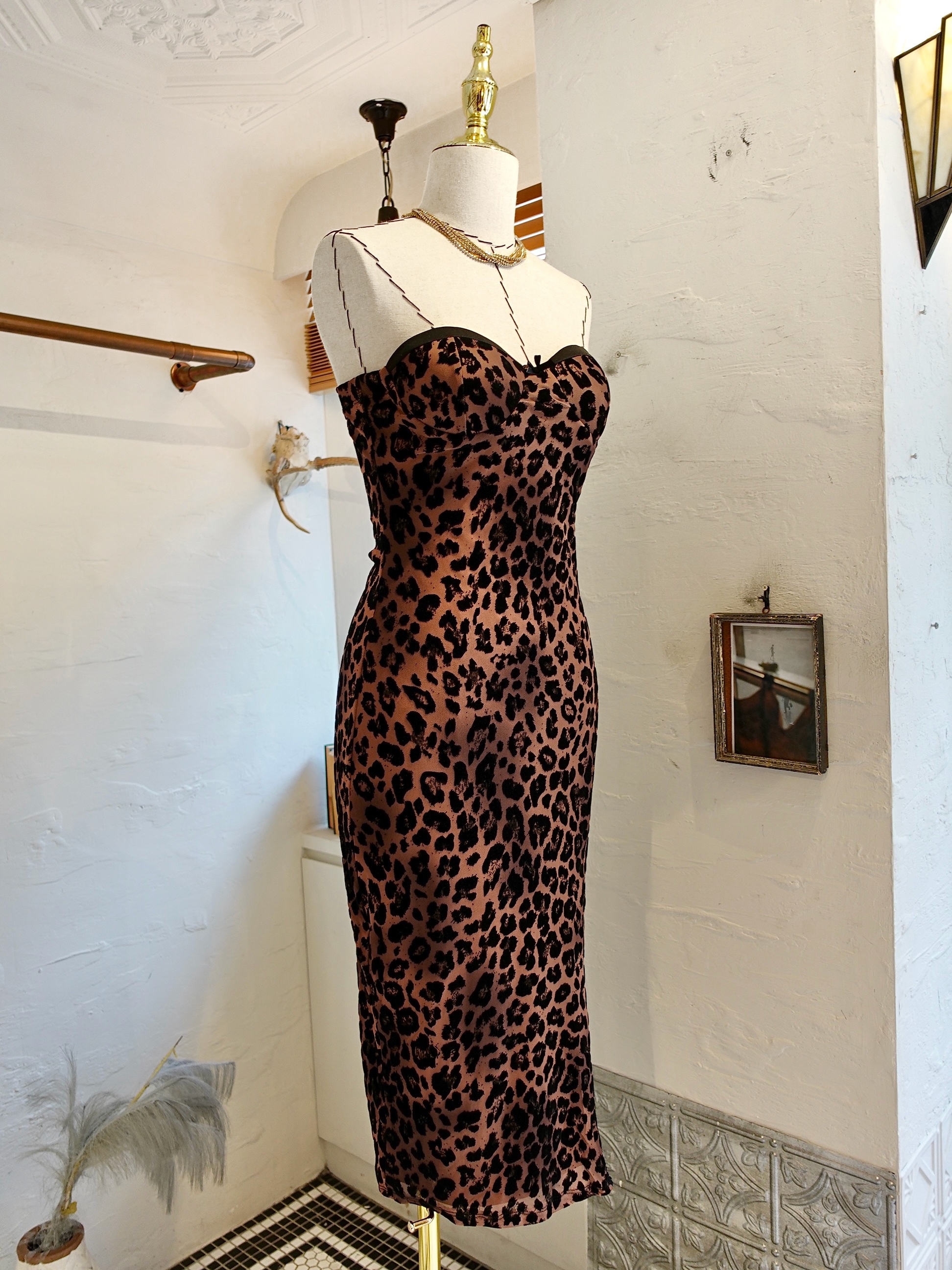 Leopard豹紋色印花桃心領開叉Dress