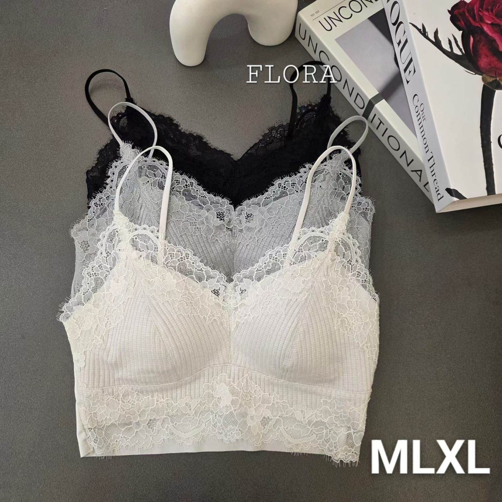 FL7143 蕾絲細肩帶羅紋短Bra Top
