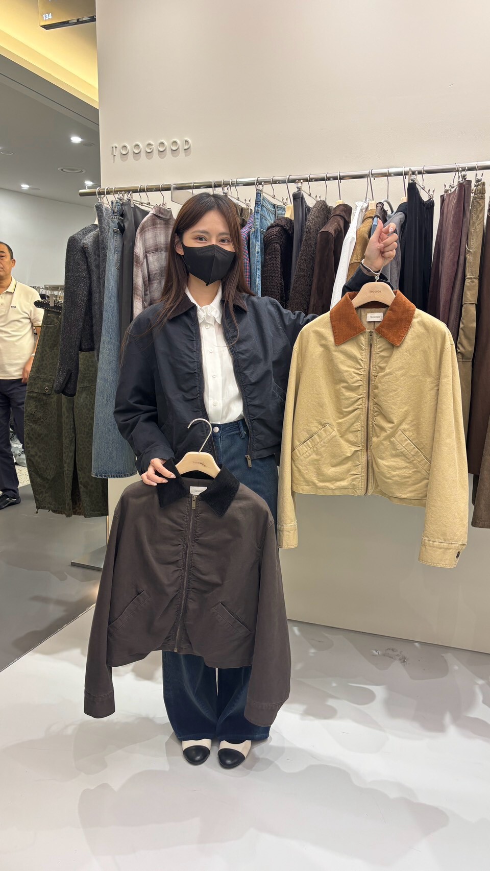 TG7107 美式復古燈芯絨撞色領抽褶短外套