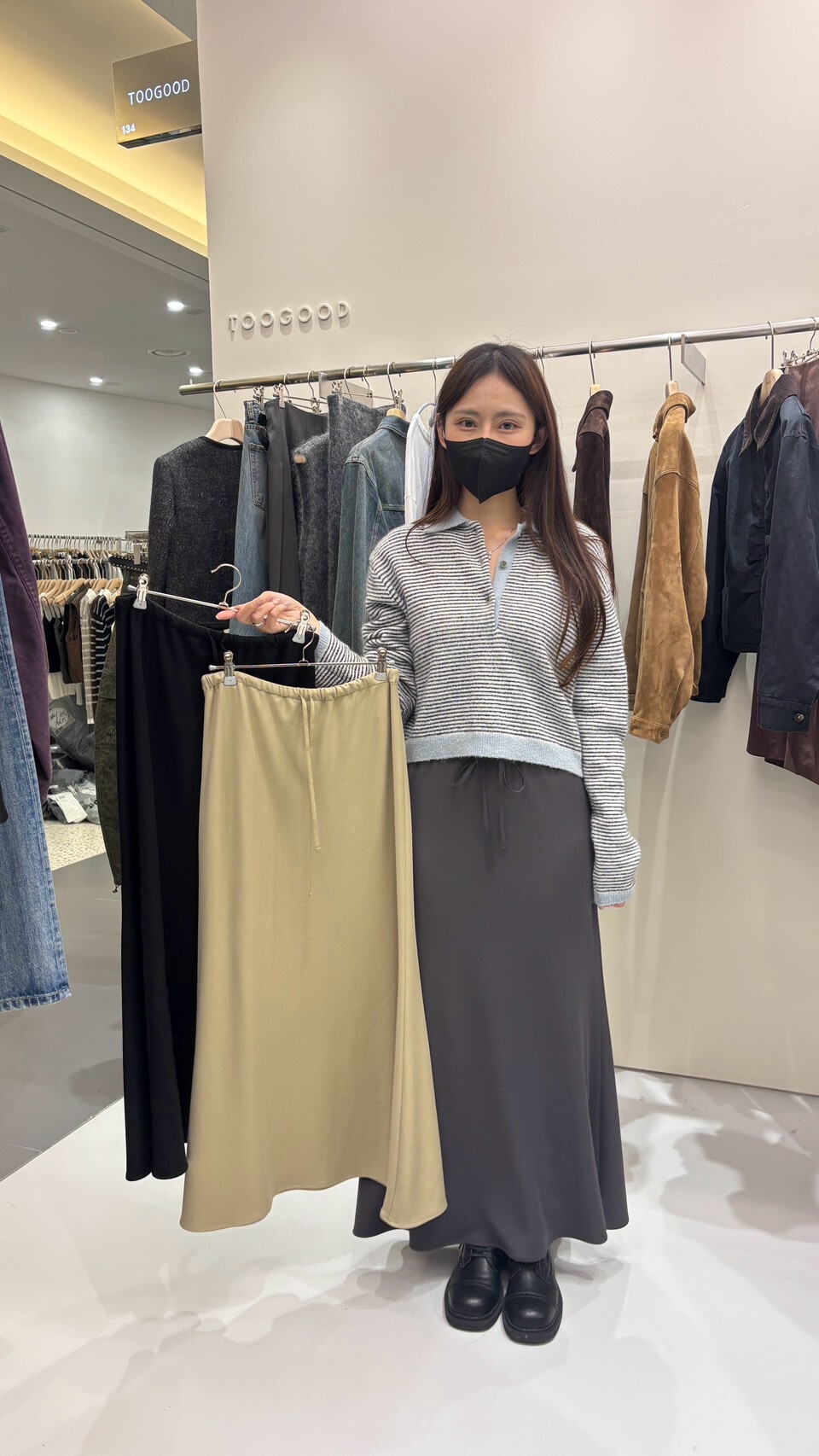 TG7149 慵懶隨性高腰抽繩垂墜半長裙