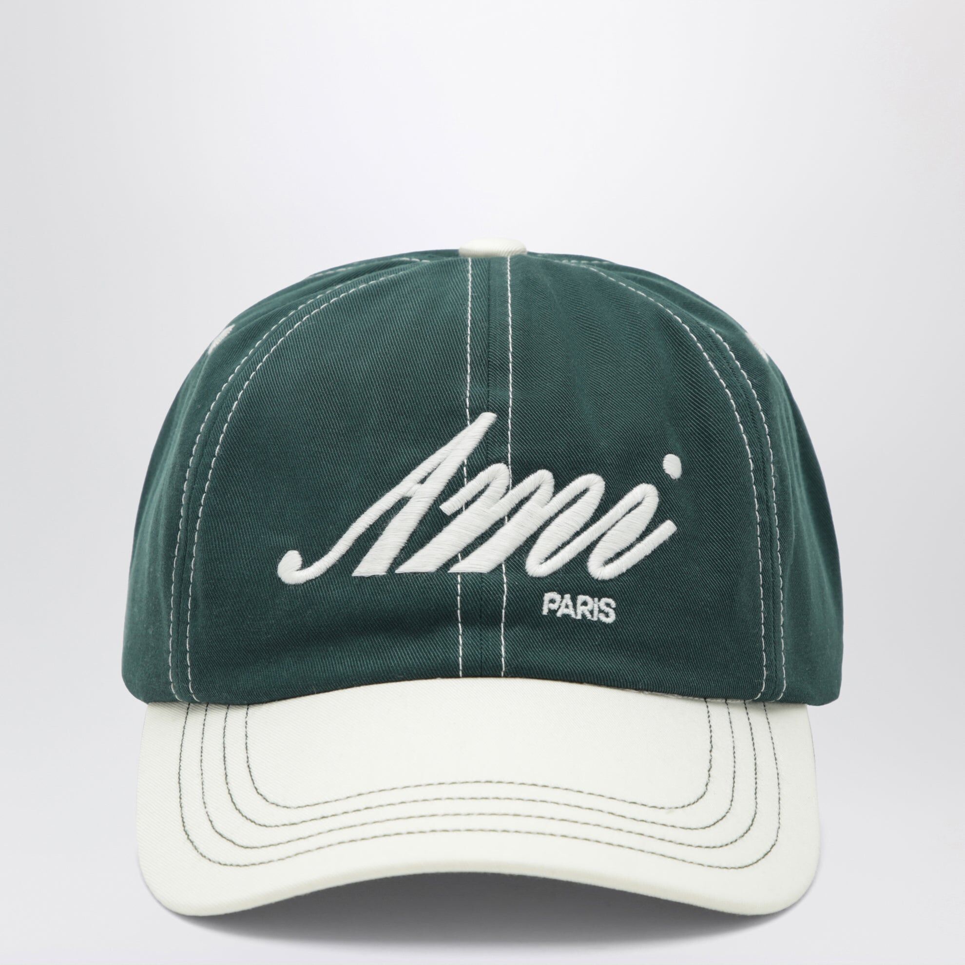 1FF0918-037 [AMI PARIS] 標誌棉質棒球帽 墨綠色／象牙白 #UCP293AW0053 (EU)