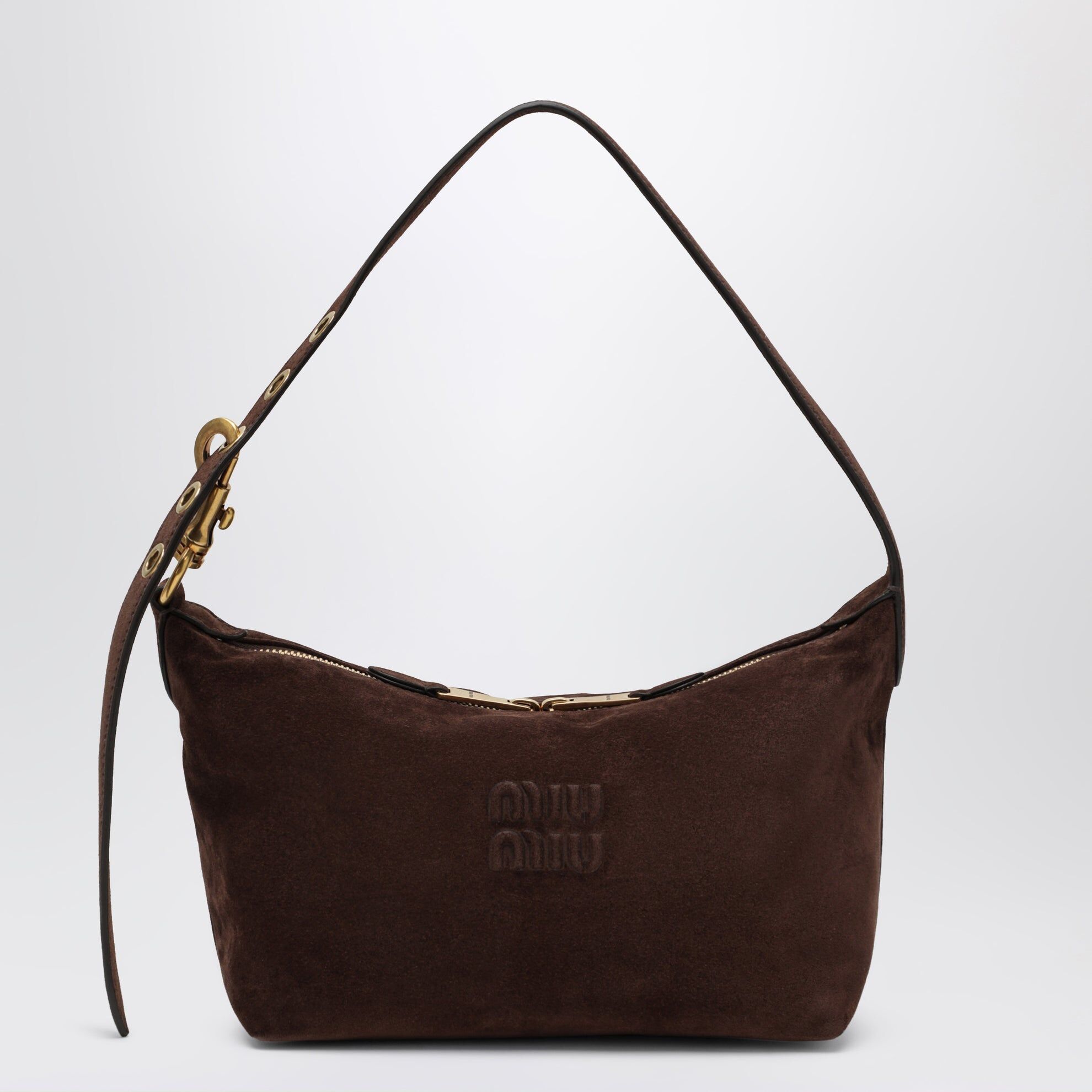 1FF0918-158 [MIU MIU] 麂皮保齡球袋 深啡色 #5BC216OOO2CSS (EU)
