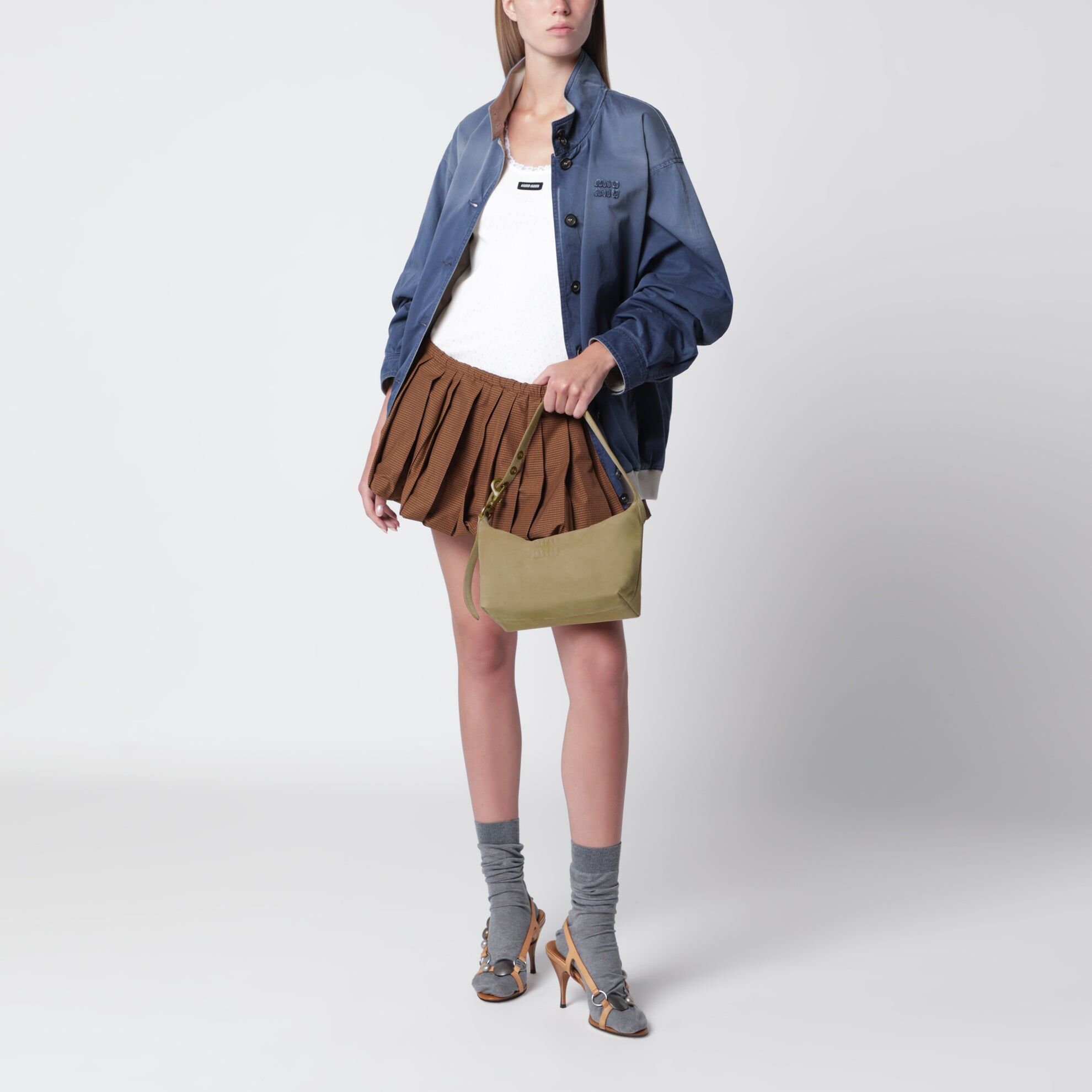 1FF0918-160 [MIU MIU] 麂皮保齡球袋 米白色 #5BC216OOO2CSS (EU)