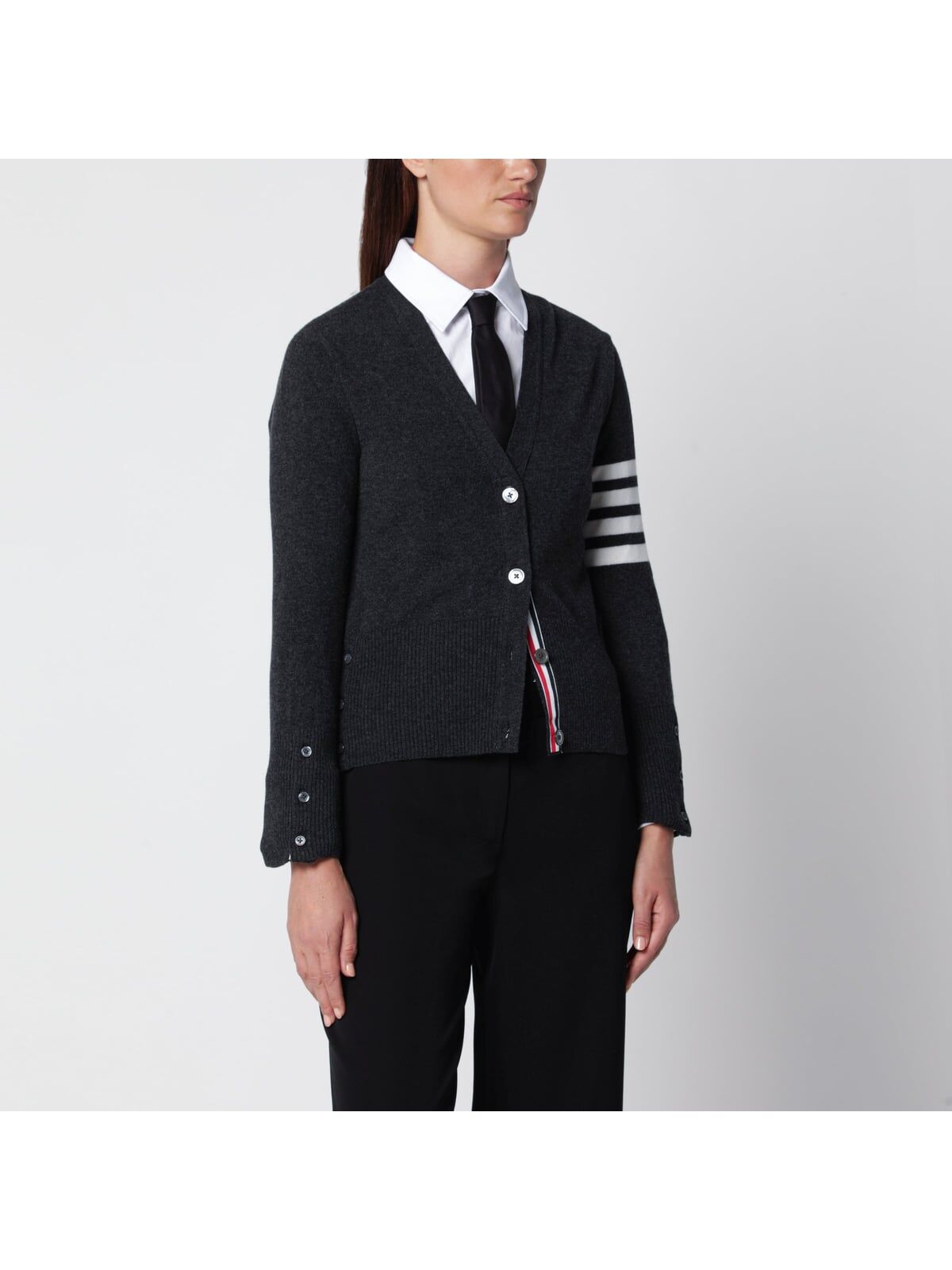 1FF0918-263 [THOM BROWNE] 4-Bar 羊絨開襟外套 深灰色 #FKC001A00011 (EU)