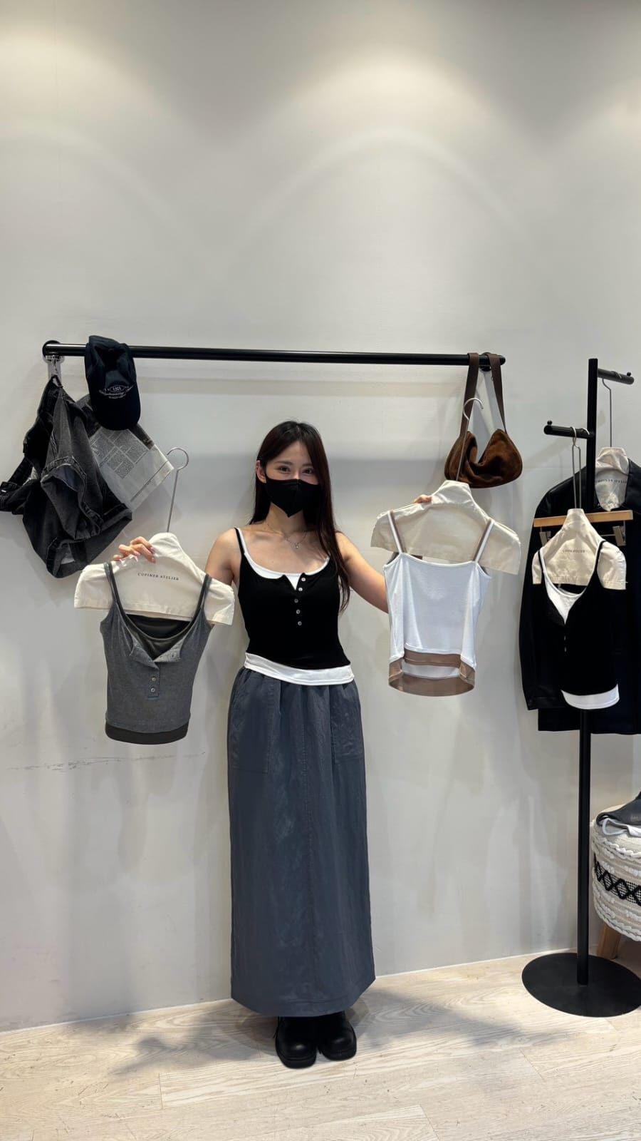 CP7114 假兩件BRATOP細肩帶上衣