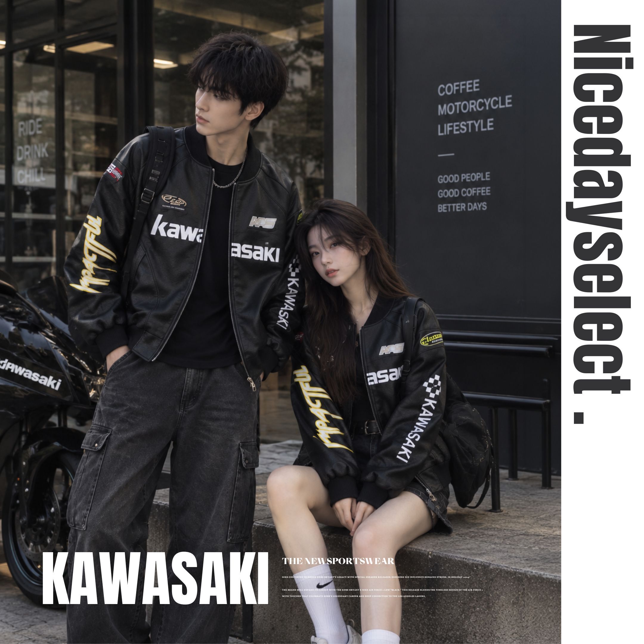 NICEDAY 服飾 代購 Kawasaki 川崎 外套 秋冬 皮衣 皮外套 黑 棕色 長袖 棕色 夾克