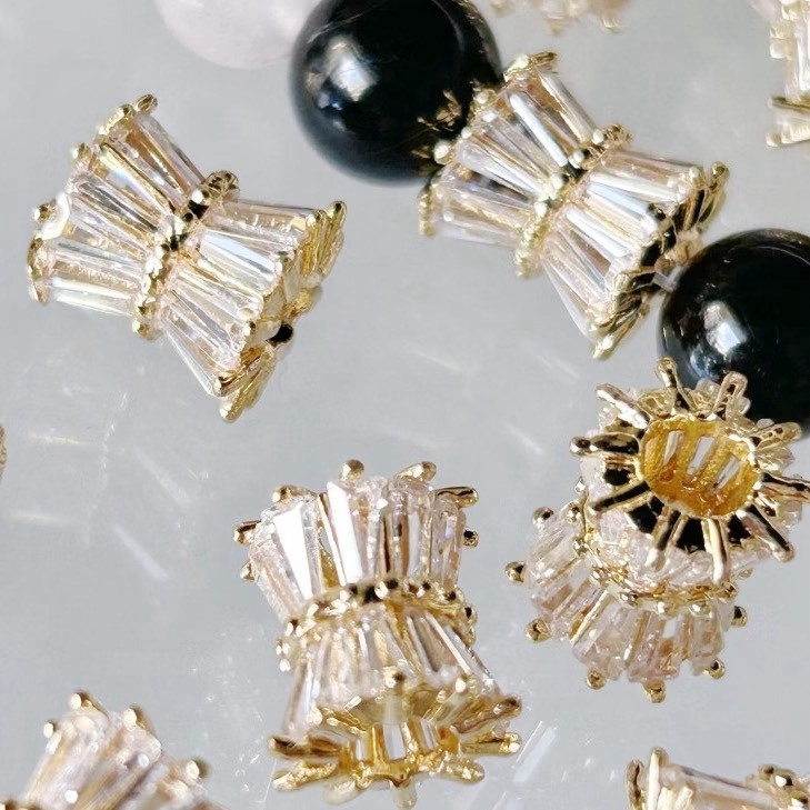 14K 鑲鑽 雙托 小蠻腰 隔珠(1入)｜保色配件 DIY金屬材料