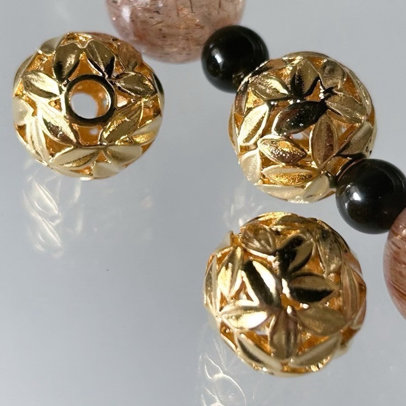 18K 包金保色 花瓣簍空金球 隔珠(1入)｜保色配件 DIY金屬材料
