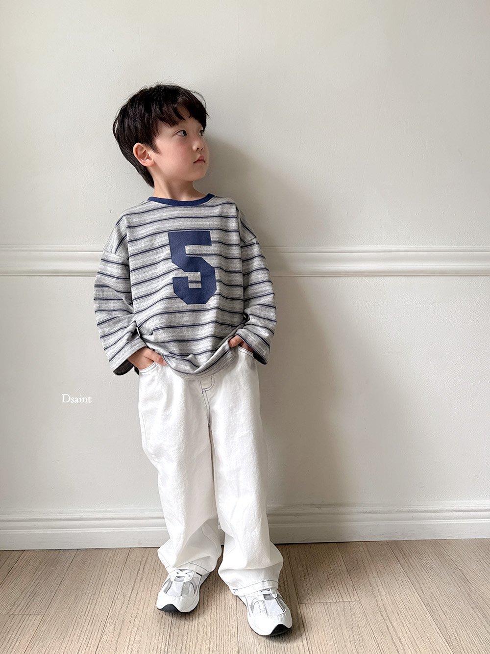 正韓秋Dsaint 兩色數字5條紋上衣